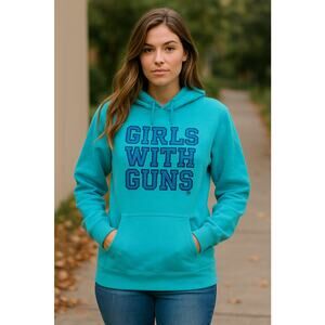 Outdoorsy Statement Hoodie Girls With Guns Blue Pullover XL